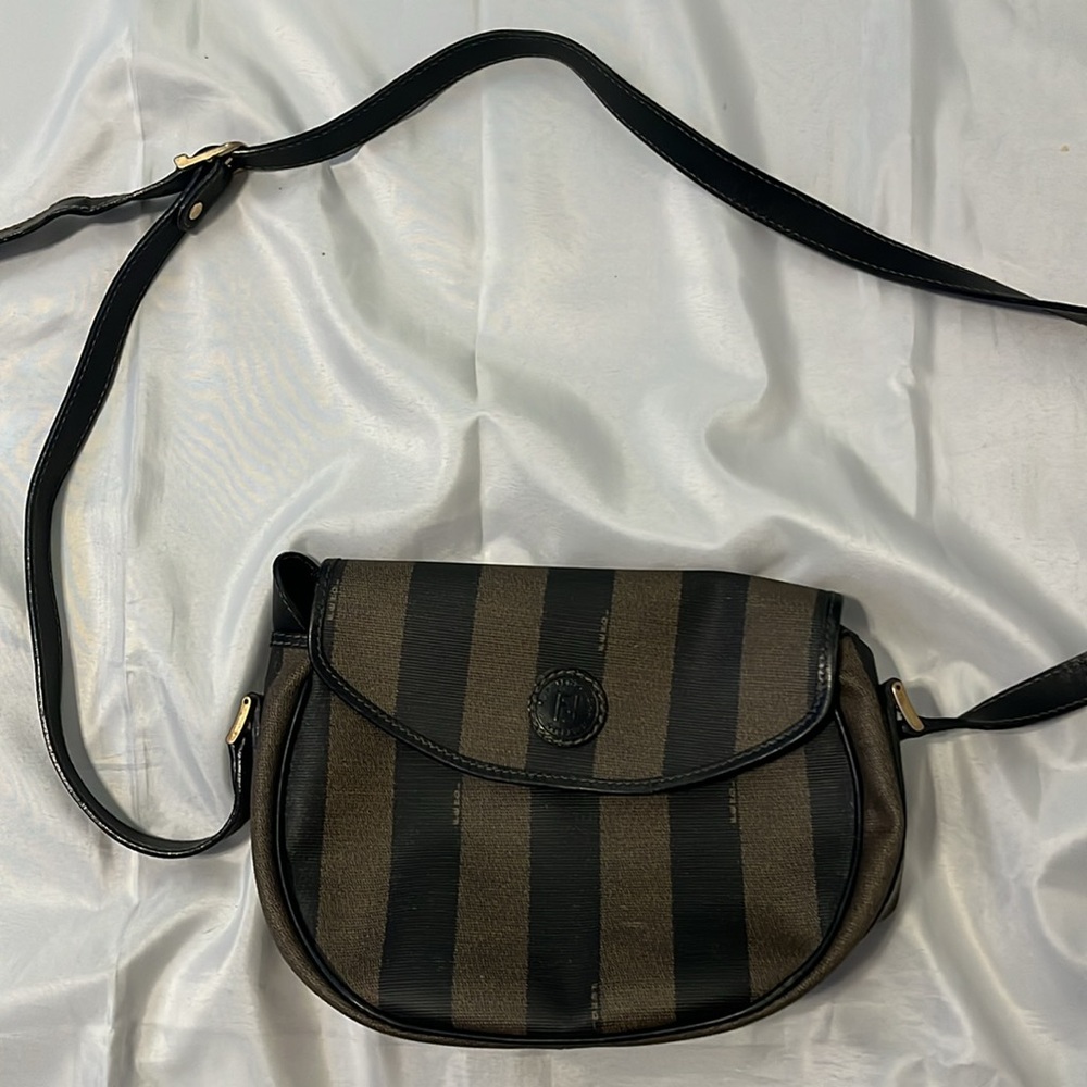 Fendi Black and Brown Striped Shoulder Bag. SOLD